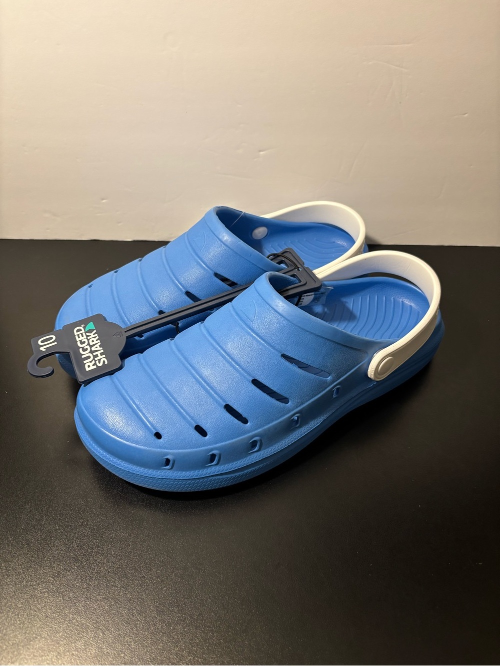 Rugged Shark Men's Blue Slip-On Clog with White Heel Strap